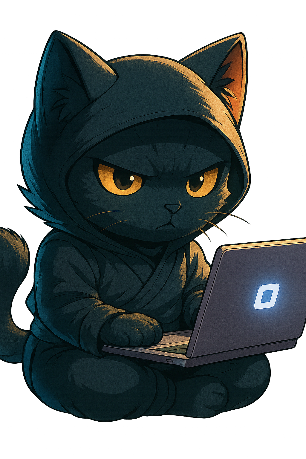 Ninja kitty with laptop